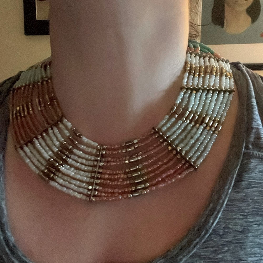 Vtg Micro Bead Bib Necklace - Picture 2 of 2